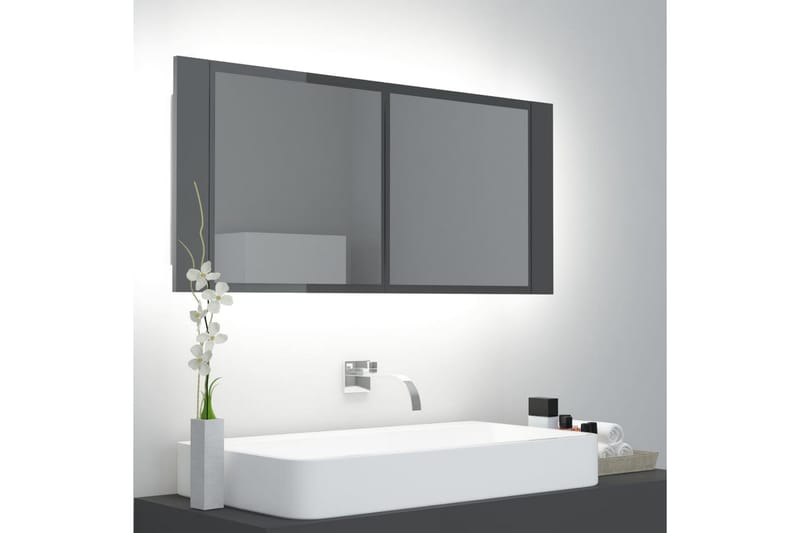 Spegelskåp med LED grå högglans 100x12x45 cm - Grå - Inredning & dekor - Speglar - Spegelmöbler - Spegelskåp