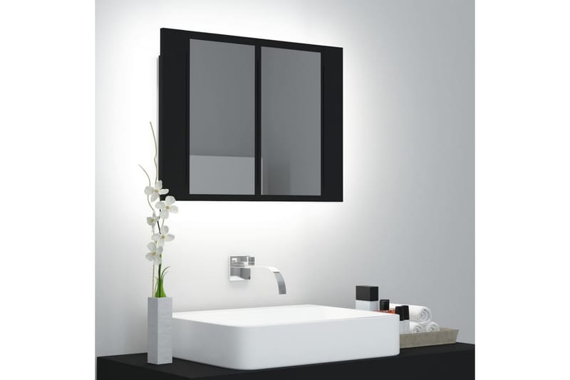 Spegelskåp med LED svart 60x12x45 cm