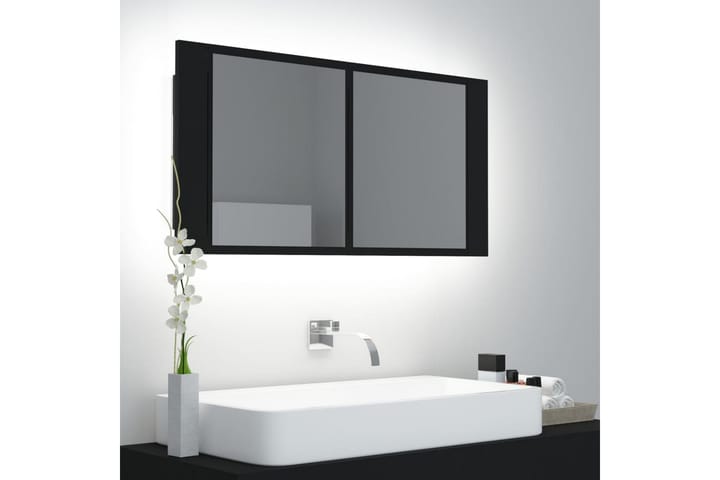 Spegelskåp med LED svart 90x12x45 cm - Svart - Belysning - Badrumsbelysning - Badrumsskåp med belysning