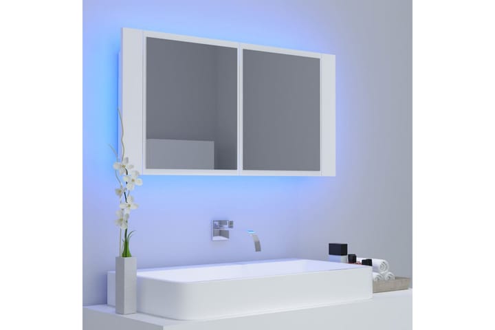 Spegelskåp med LED vit 90x12x45 cm - Vit - Inredning & dekor - Speglar - Spegelmöbler - Spegelskåp