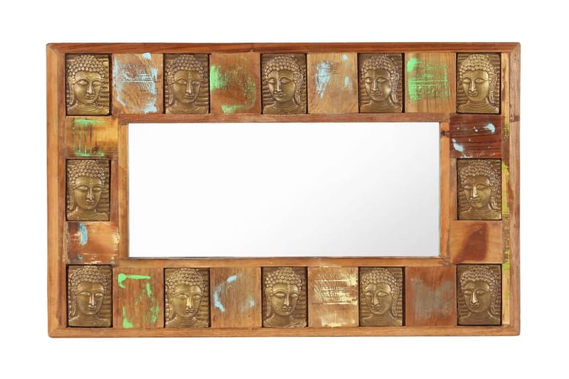 Spegel med buddha-utsmyckningar 80x50 cm massivt återvunnet - Brun - Inredning & dekor - Speglar - Väggspegel