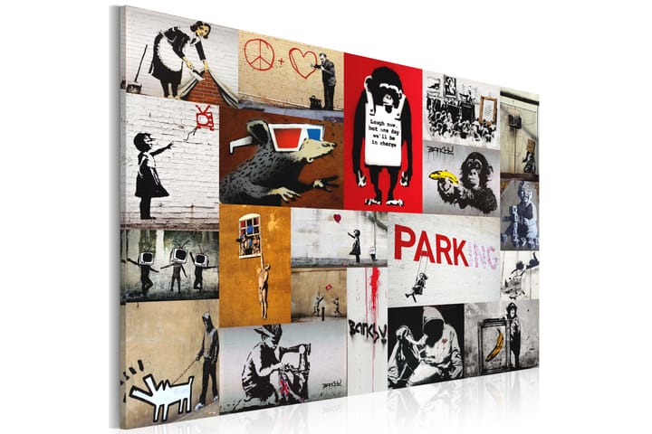 Tavla Banksy Collage 90X60 Flerfärgad
