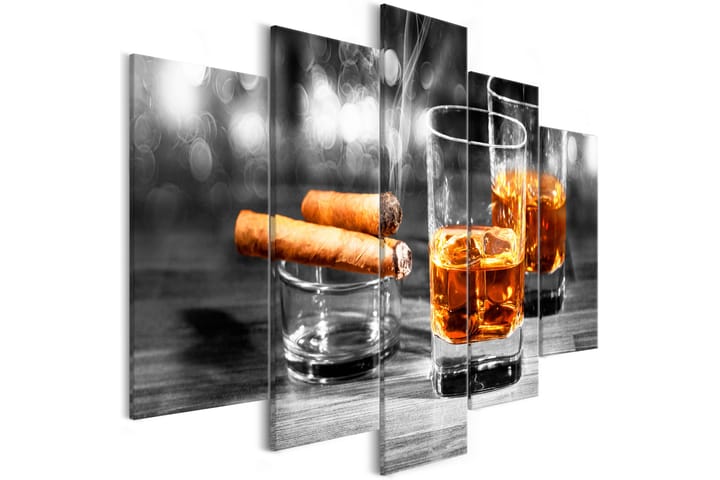 Tavla Cigars And Whiskey 5 Parts Wide 225X100 Grå|Vit