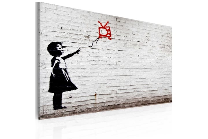 Tavla Girl With Tv Banksy 60X40 Vit Street art