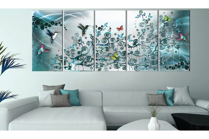 TAVLA Hummingbirds Dance 5 Parts Turquoise Narrow 200x80 - Artgeist sp. z o. o. - Inredning & dekor - Tavlor & konst - Canvastavla