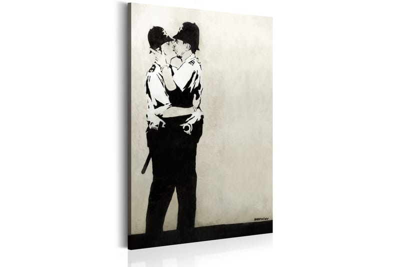 Tavla Kissing Coppers By Banksy 40X60 Vit|Svart
