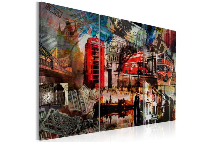 Tavla London Collage Triptych 60X40 Flerfärgad