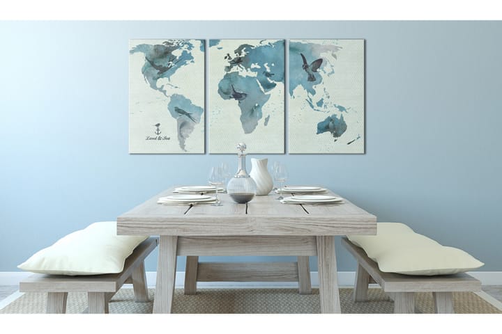 Tavla Ornitologiska Världskarta 60X30 Blå|Vit - Världskartor - Inredning & dekor - Tavlor & konst - Canvastavla