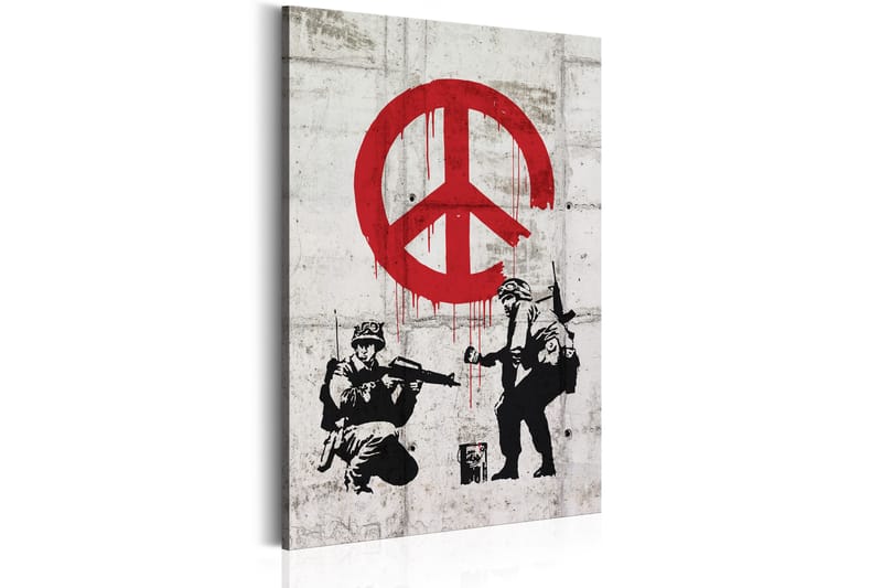 Tavla Soldiers Painting Peace By Banksy 60X90 Röd|Vit