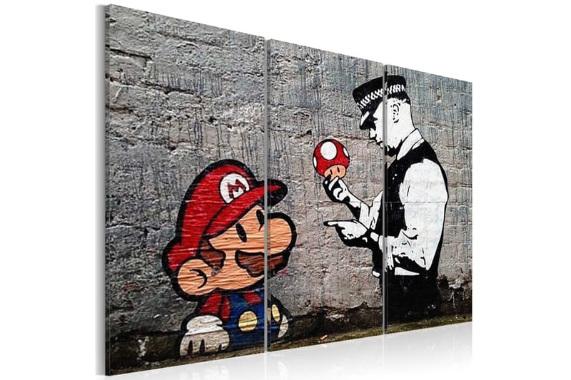 Tavla Super Mario Mushroom Cop By Banksy 90X60 Grå|Röd