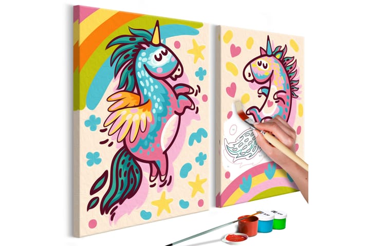 GÖR-DET-SJÄLV Målningar Chubby Unicorns 33x23 cm - Artgeist sp. z o. o. - Inredning & dekor - Tavlor & konst - Måla själv - Gör det själv tavlor