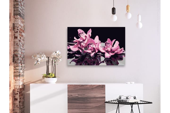GÖR-DET-SJÄLV Målningar Pink Orchid Black Background 60x40 c - Inredning & dekor - Tavlor & konst - Måla själv - Gör det själv tavlor