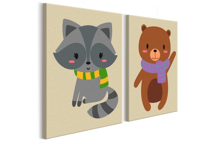 GÖR-DET-SJÄLV Målningar Raccoon & Bear 33x23 cm