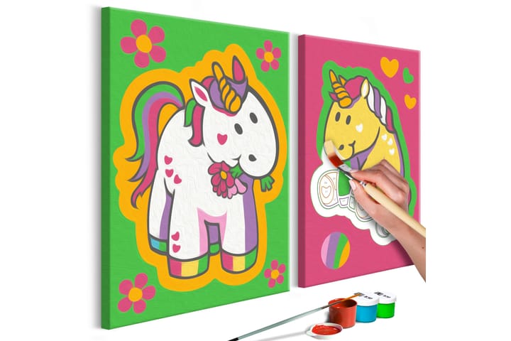 GÖR-DET-SJÄLV Målningar Unicorns Green & Pink 33x23 cm