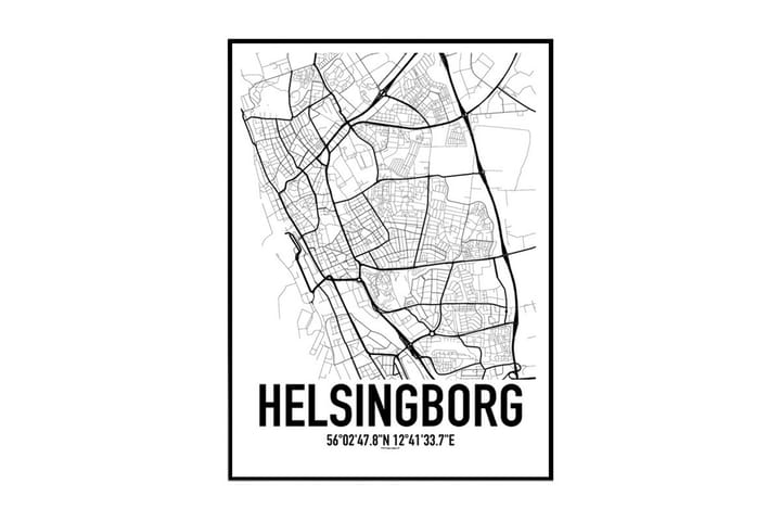 Poster Helsingborg Karta Grå|Vit|Svart 100X70