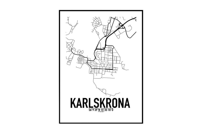 Poster Karlskrona Karta Vit 100X70