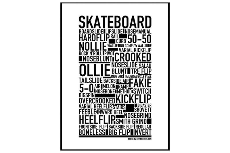 Poster Skateboard Vit|Svart 100X70