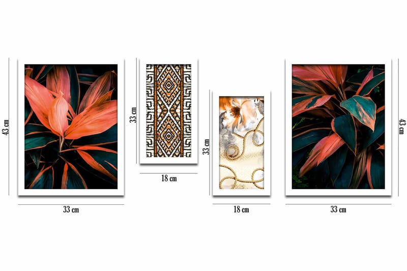 Tavla Floral Med Ram 4-Pack Flerfärgad 33X43 - 33x43 cm - Inredning & dekor - Tavlor & konst
