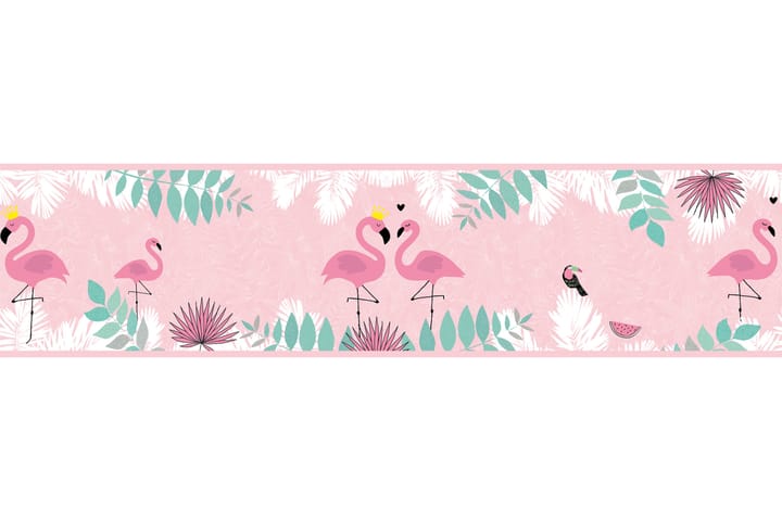 Självhäftande border Flamingo Love Rosa Grön - AS Creation - Inredning & dekor - Väggdekor - Tapeter & tapettillbehör - Tapetbård