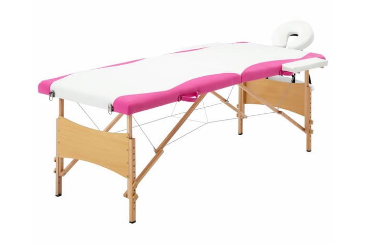 Hopfällbar massagebänk 2 sektioner trä vit och rosa - Vit - Kök & hushåll - Personvård & hälsa - Massage & välbefinnande - Massagebord