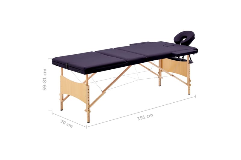 Hopfällbar massagebänk 3 sektioner trä mörklila - Lila - Kök & hushåll - Personvård & hälsa - Massage & välbefinnande - Massagebänk & massagebord