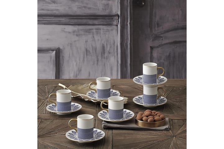 SUBATAN Kaffekoppset 12 Delar Porslin/Vit/Guld/Blå - Kök & hushåll - Servering & dukning - Koppar & muggar - Kaffekoppar & kaffemuggar