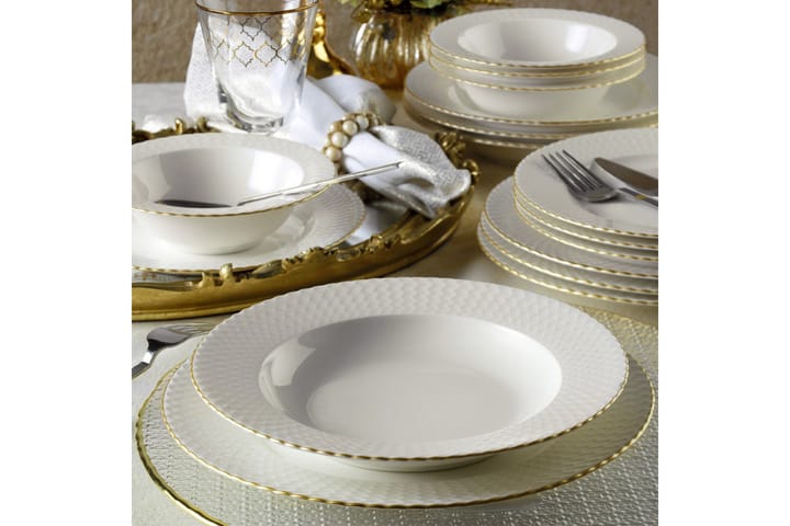Kütahya Middagsservis 24 Delar Porslin Vit/Guld - Kök & hushåll - Servering & dukning - Porslin - Porslinsservis