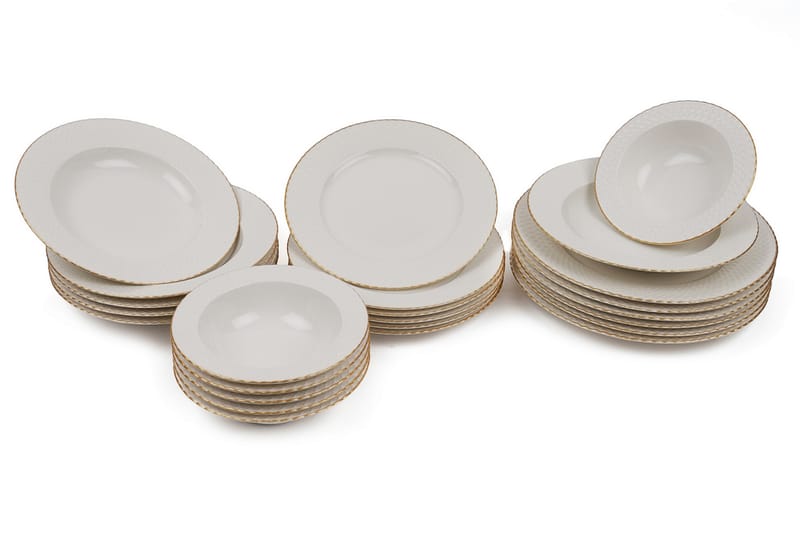 Kütahya Middagsservis 24 Delar Porslin Vit/Guld - Kök & hushåll - Servering & dukning - Porslin - Porslinsservis