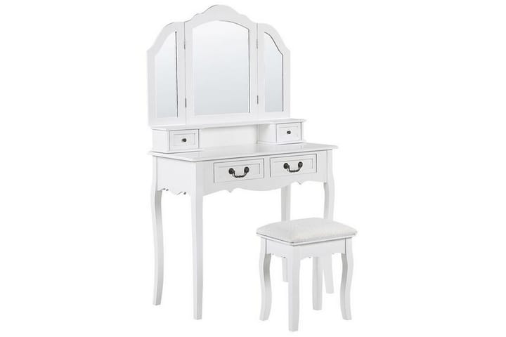 LAMOTHE Toalettbord 90 cm Fällbar Spegel + Pall Vit