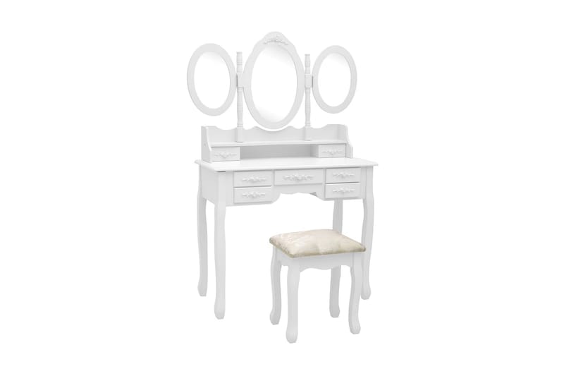 Sminkbord med pall och 3 speglar vit - Vit - Möbler - Bord - Sminkbord