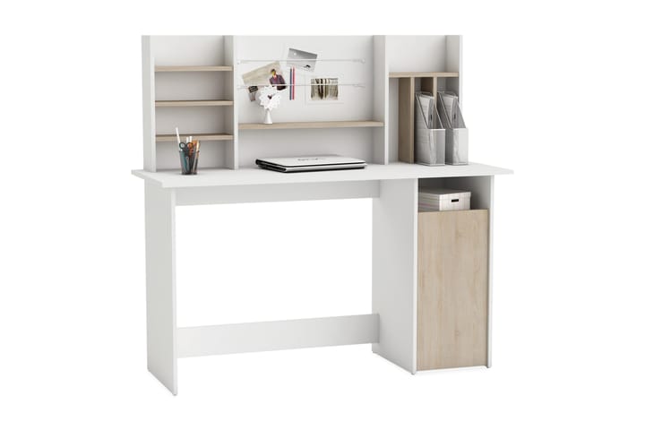 AMBRE Skrivbord 135 cm med Förvaring Hyllor Vit/Natur - Möbler - Hemmakontor - Skrivbord
