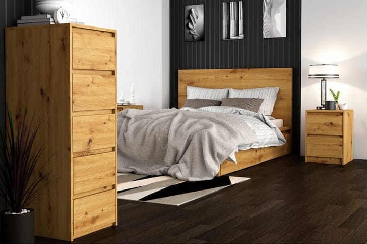 KALDIR Sängbord 40 cm med Förvaring 2 Lådor Mörkbrun Ekfärg - Möbler - Bord
