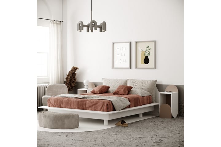 LINGLE Sängbord 32x32 cm Vit/Beige - Möbler - Bord