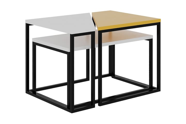 LUZNA Satsbord 64 cm 3 Bord Vit/Senapsgul - Möbler - Vardagsrum - Soffbord & vardagsrumsbord - Satsbord