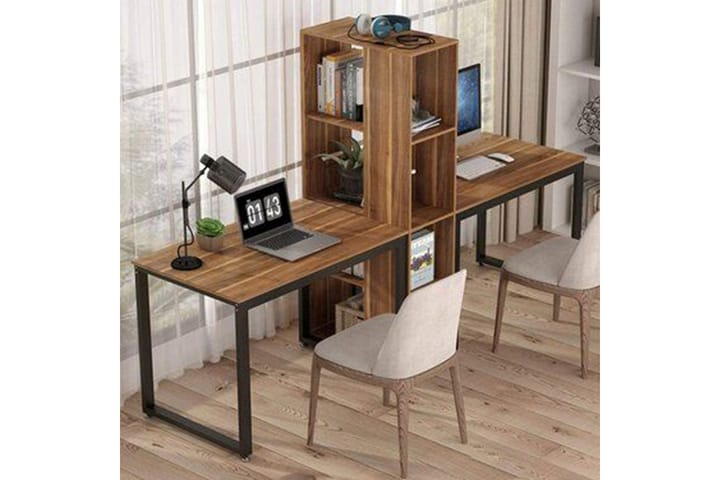 ORMANI Skrivbord 240 cm med Förvaring 4 Hyllor Mörkbrun/Svar - Möbler - Hemmakontor - Skrivbord