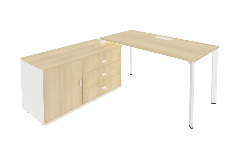 PICAIO Skrivbord 174cm Förvaring Skåp+3 Lådor Akaciafärg/Vit - Möbler - Bord