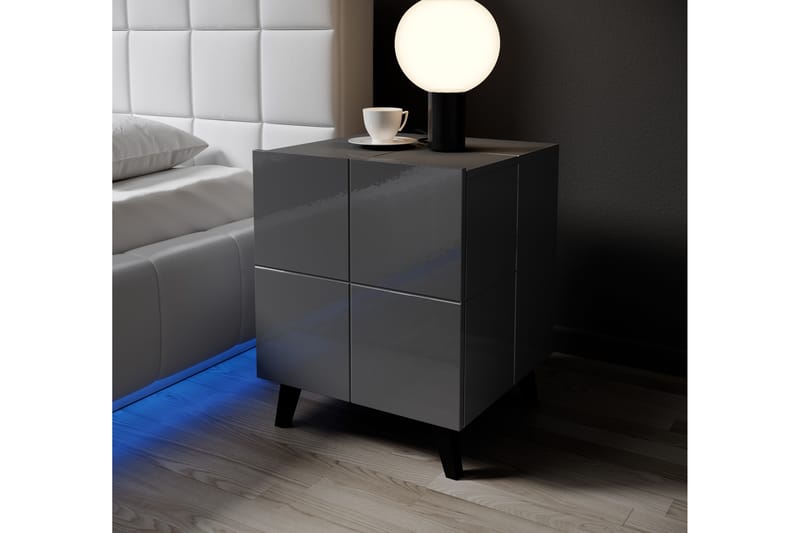 REJAS Sängbord 46 cm med Förvaring Låda Mörkgrå Högglans - Möbler - Bord