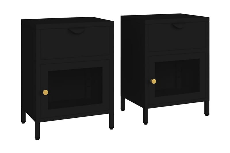 Sängbord 2 st svart 40x30x54,5 cm stål och glas - Svart - Möbler - Bord