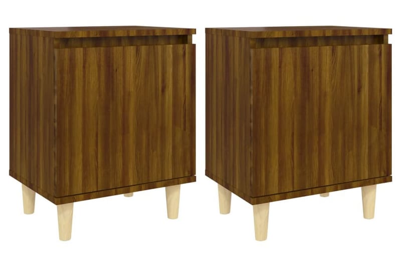Sängbord med ben i massivt trä 2 st brun ek 40x30x50 cm - Brun - Möbler - Bord