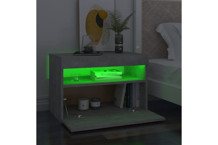 Sängbord med LED-belysning 2 st betonggrå 60x35x40 cm - Grå - Möbler - Bord