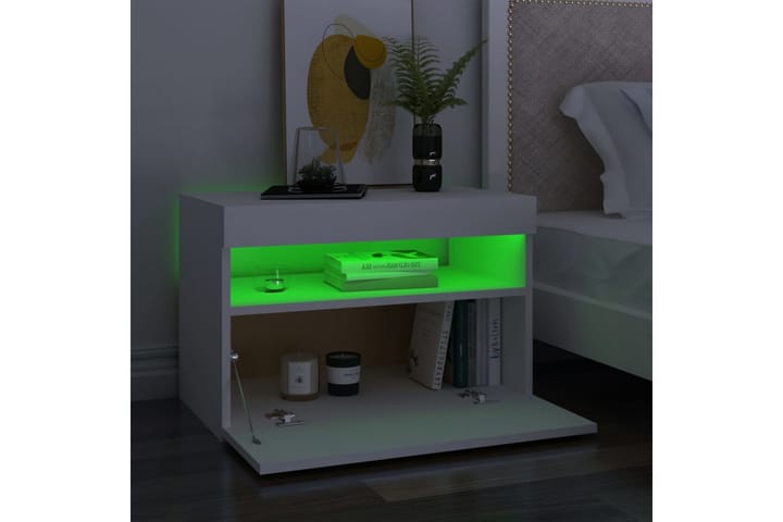 Sängbord med LED-belysning 2 st vit 60x35x40 cm spånskiva - Vit - Möbler - Bord