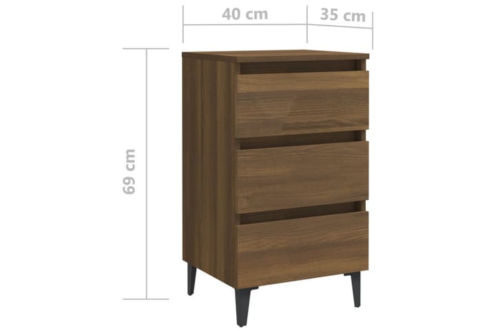 Sängbord med metallben brun ek 40x35x69 cm - Brun - Möbler - Bord
