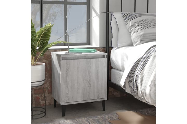 Sängbord med metallben grå sonoma 40x30x50 cm - Grå - Möbler - Bord