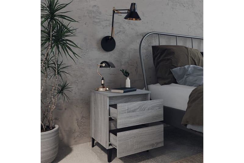 Sängbord med metallben grå sonoma 40x35x50 cm - Grå - Möbler - Bord