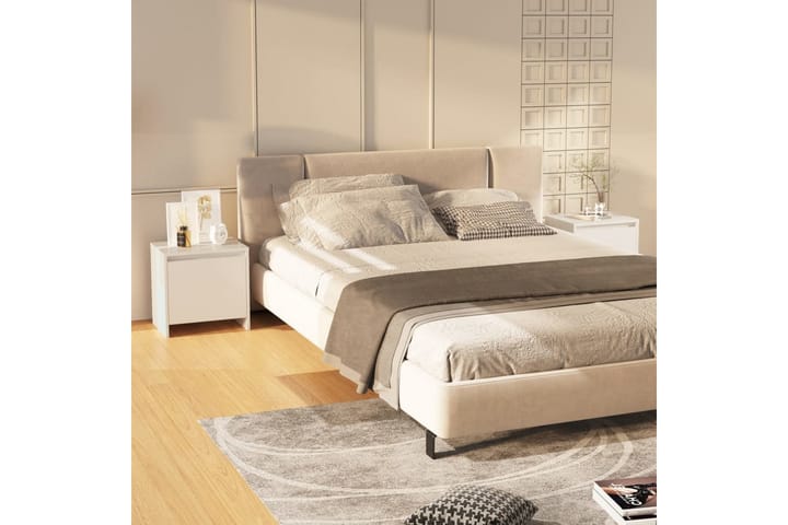 Sängskåp vit högglans 2 st 45x34x44,5 cm spånskiva - Vit - Möbler - Bord