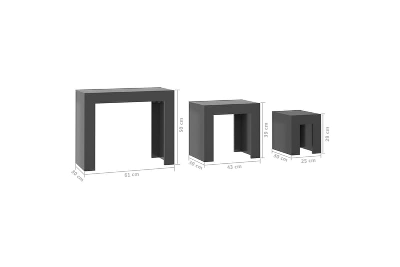 Satsbord 3 st grå högglans spånskiva - Grå - Möbler - Bord