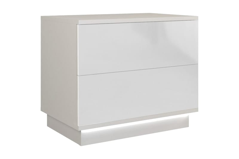 SELAMA Sängbord 55 cm med Förvaring 2 Lådor Vit/Vit Högglans - Möbler - Sovrum - Sängbord
