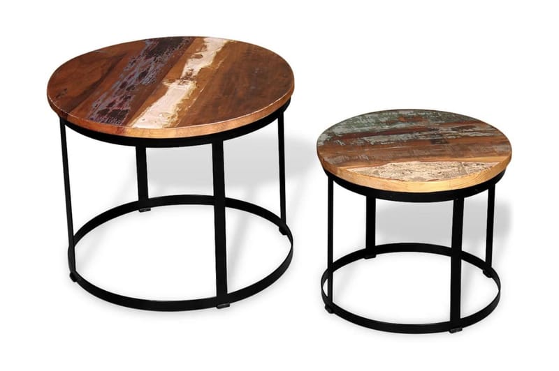 Soffbord 2 st återvunnet trä rund 40 cm/50 cm - Svart - Möbler - Vardagsrum - Soffbord & vardagsrumsbord - Satsbord