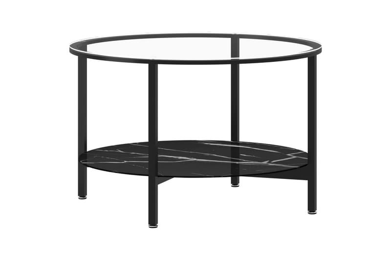 Soffbord svart och svart marmor 70 cm härdat glas