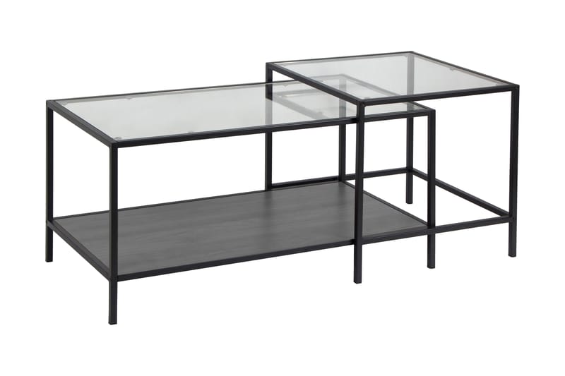 ZUMAR Satsbord 90 cm med Förvaring Hylla 2 Bord Glas/Svart - Möbler - Vardagsrum - Soffbord & vardagsrumsbord - Satsbord